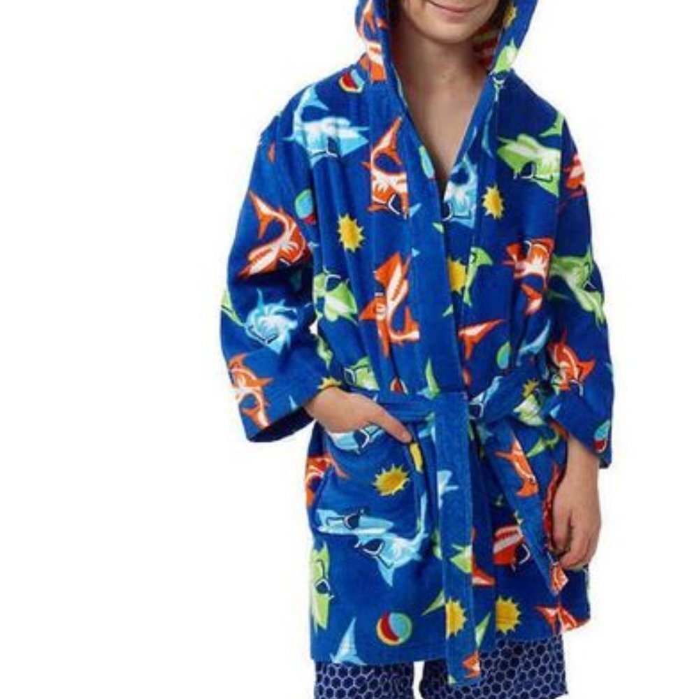 Last One- Boys' Blue withSharks Beach Swim Robe Cover Up, XS (3/4)